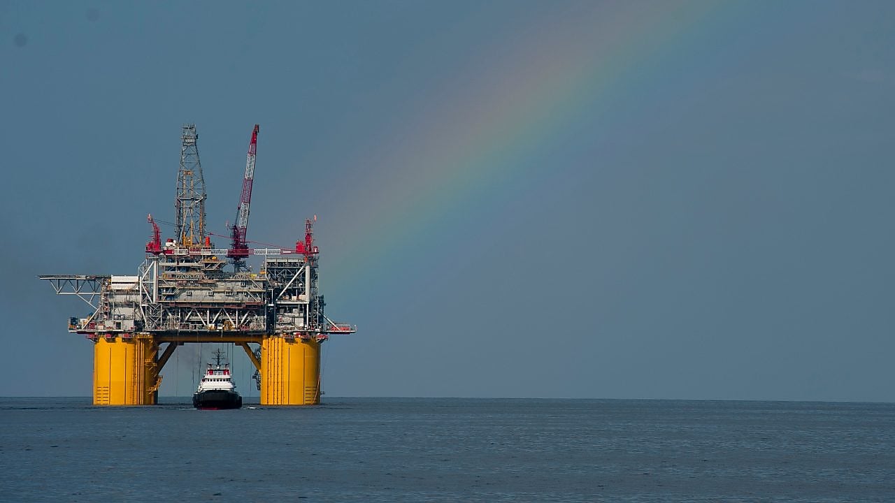 Mars B Platform in the Gulf of Mexico with a rainbow overhead