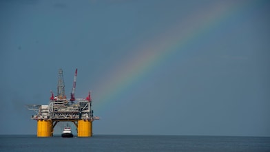Mars B Platform in the Gulf of Mexico with a rainbow overhead