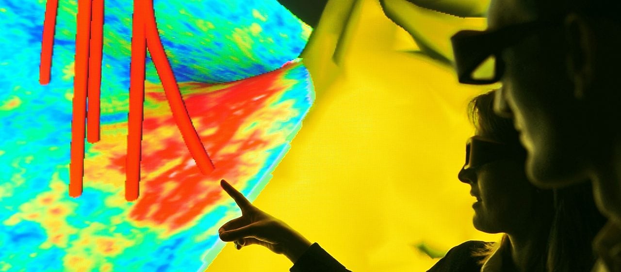Seismic image displaying well trajectories showing how different sources of subsurface data can be integrated
