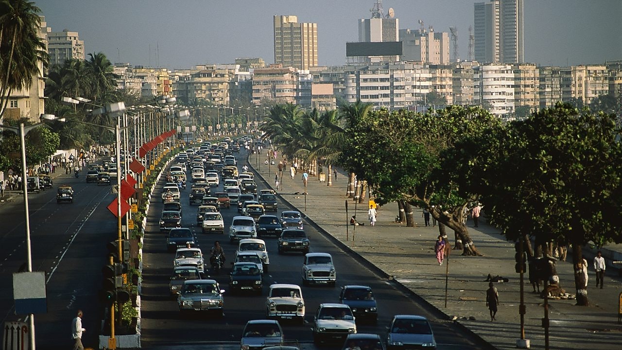 Traffic jam on Marine Drive in Bombay, India