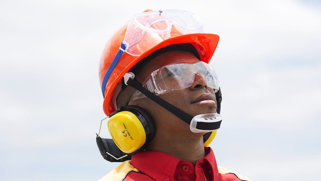 Worker in helmet