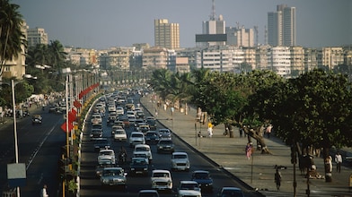 Traffic jam on Marine Drive in Bombay, India