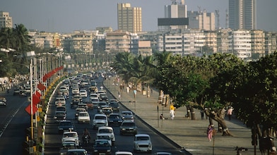 Traffic jam on Marine Drive in Bombay, India