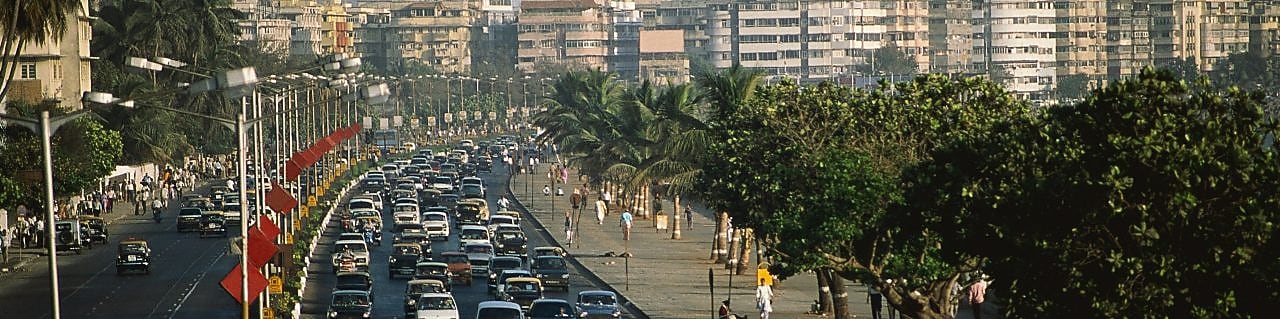 Traffic jam on Marine Drive in Bombay, India