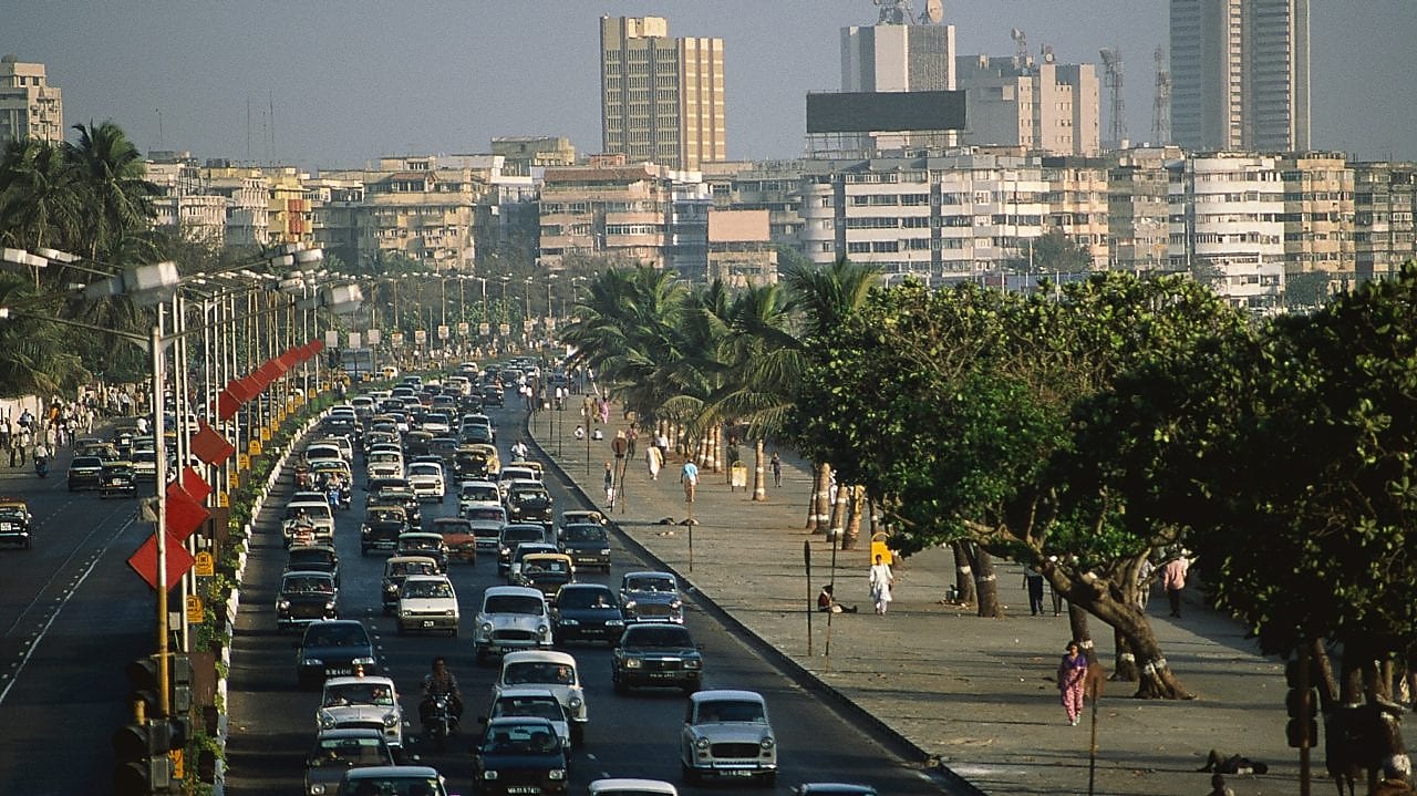 Traffic jam on Marine Drive in Bombay, India