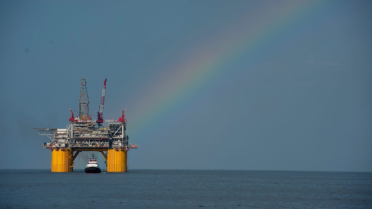 Mars B Platform in the Gulf of Mexico with a rainbow overhead
