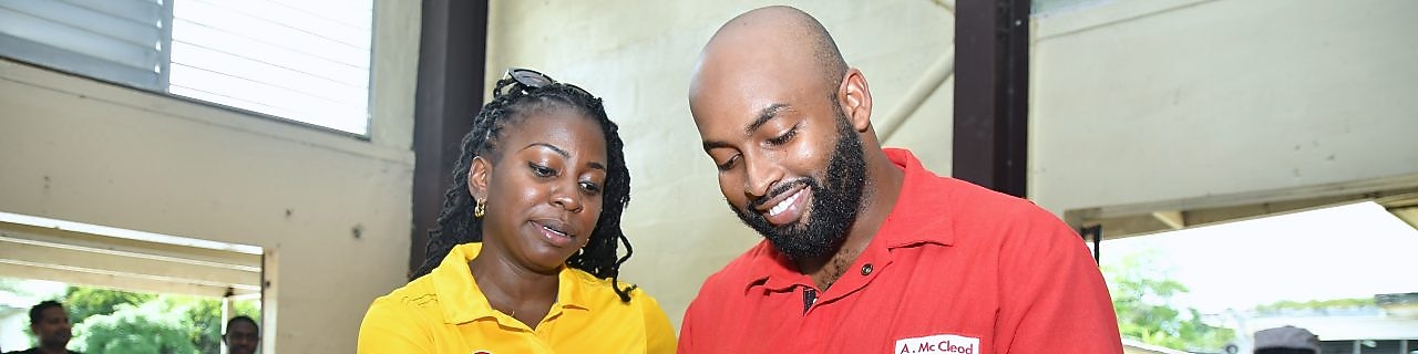 Man and woman looking at packed food