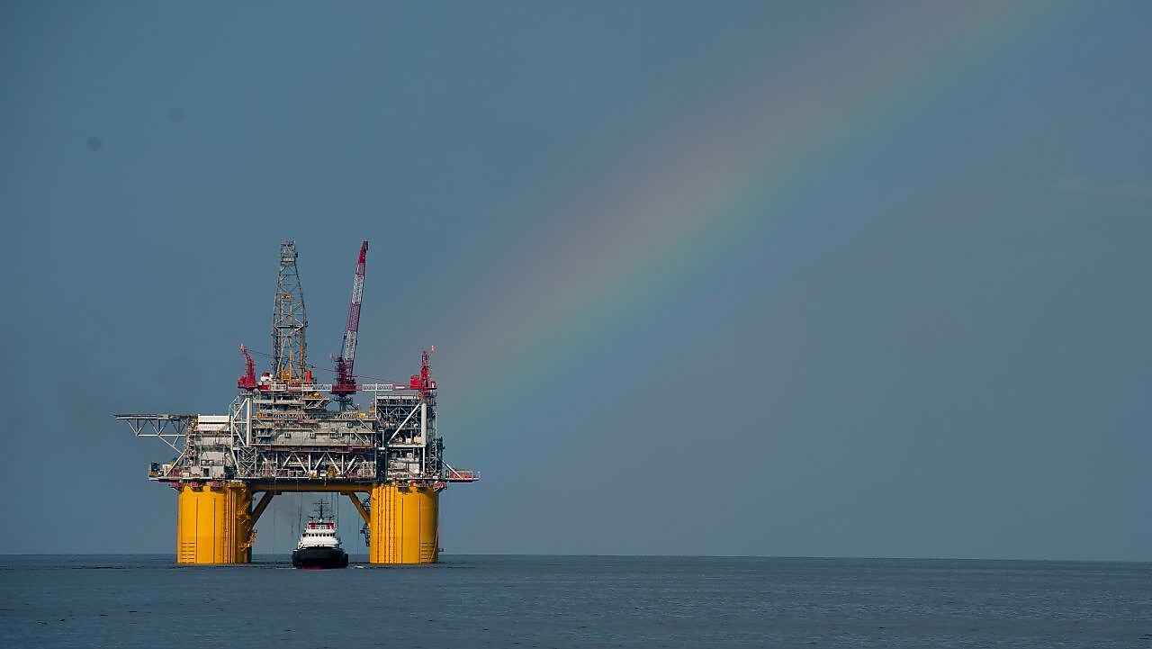 Mars B Platform in the Gulf of Mexico with a rainbow overhead