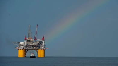 Mars B Platform in the Gulf of Mexico with a rainbow overhead