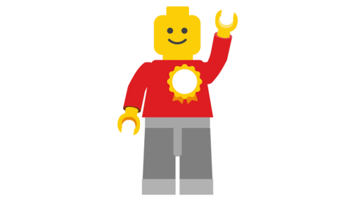 Graphic of a Lego man with his hand raised in joy